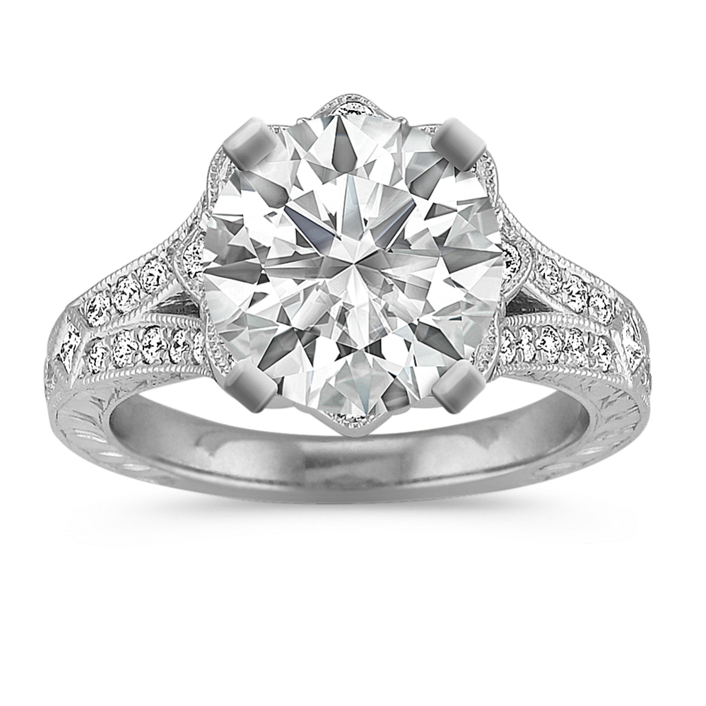 Vintage Princess Cut and Round Diamond Engagement Ring