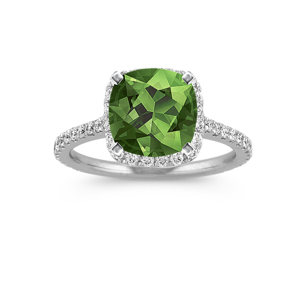 7.57 mm Green Natural Sapphire Engagement Ring in White Gold