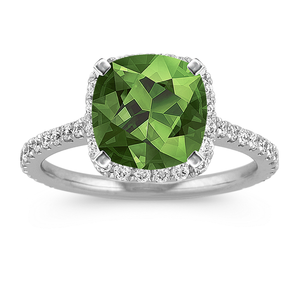 7.57 mm Green Natural Sapphire Engagement Ring in White Gold