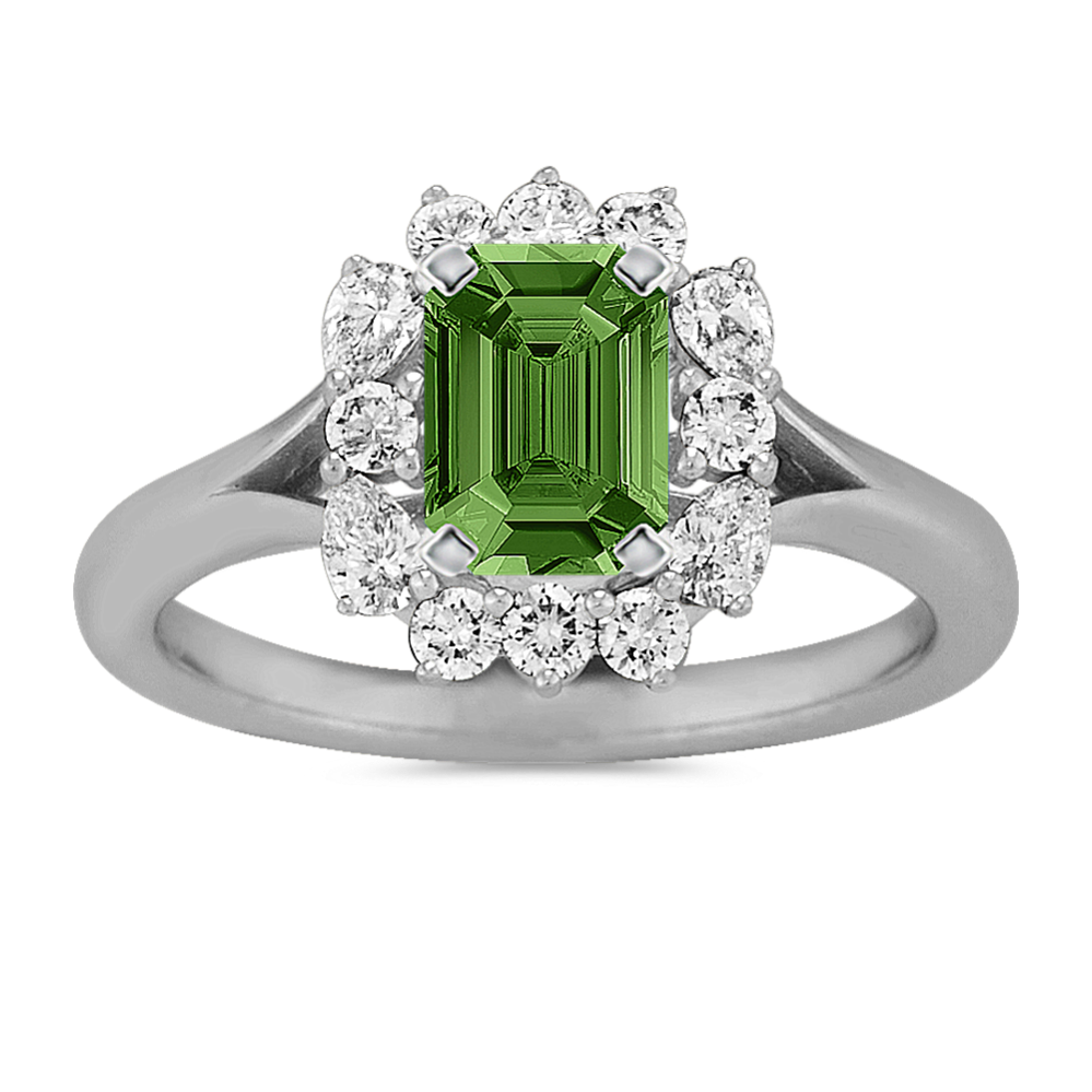 6.13 mm Green Natural Sapphire Engagement Ring in White Gold