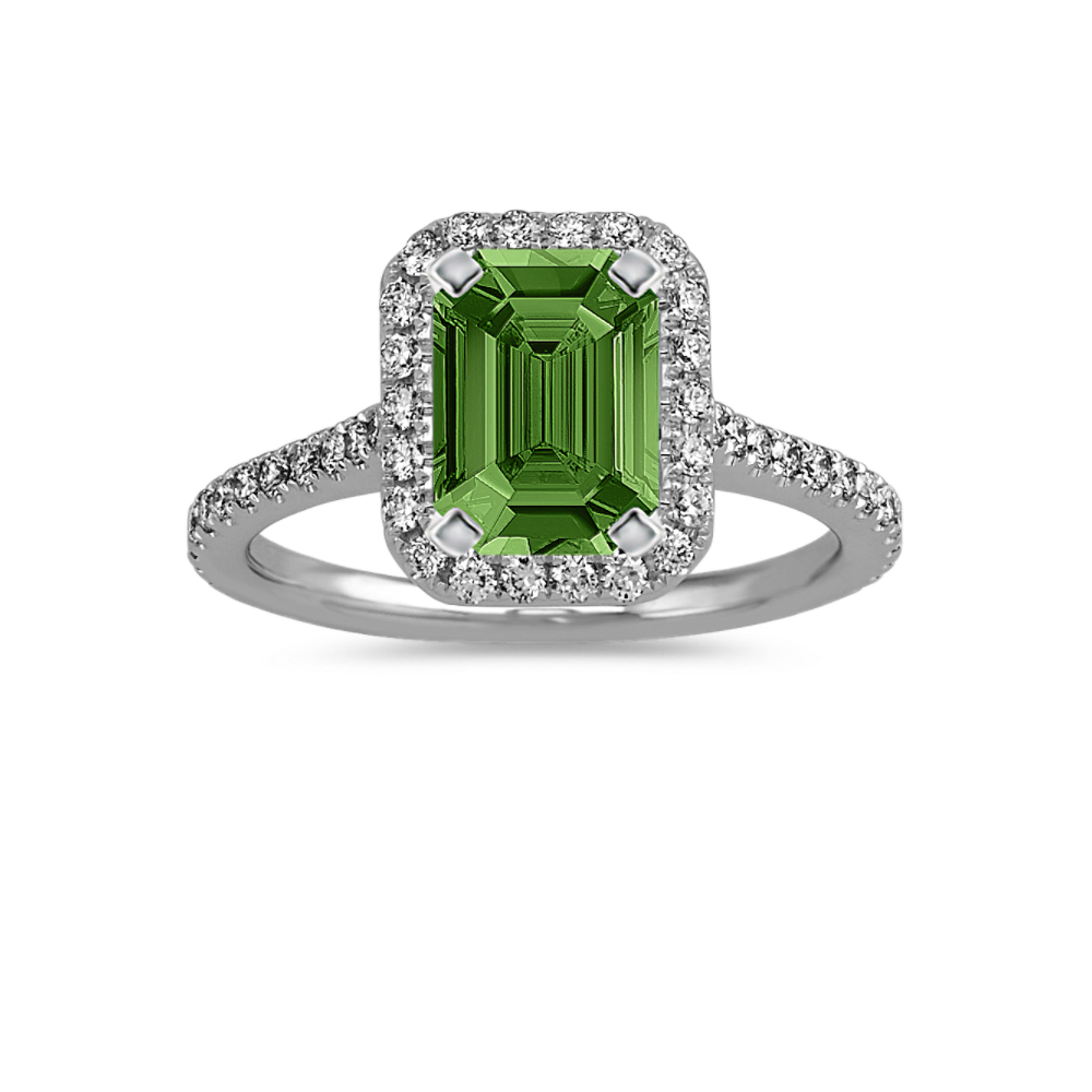 7.87 mm Green Natural Sapphire Engagement Ring in White Gold