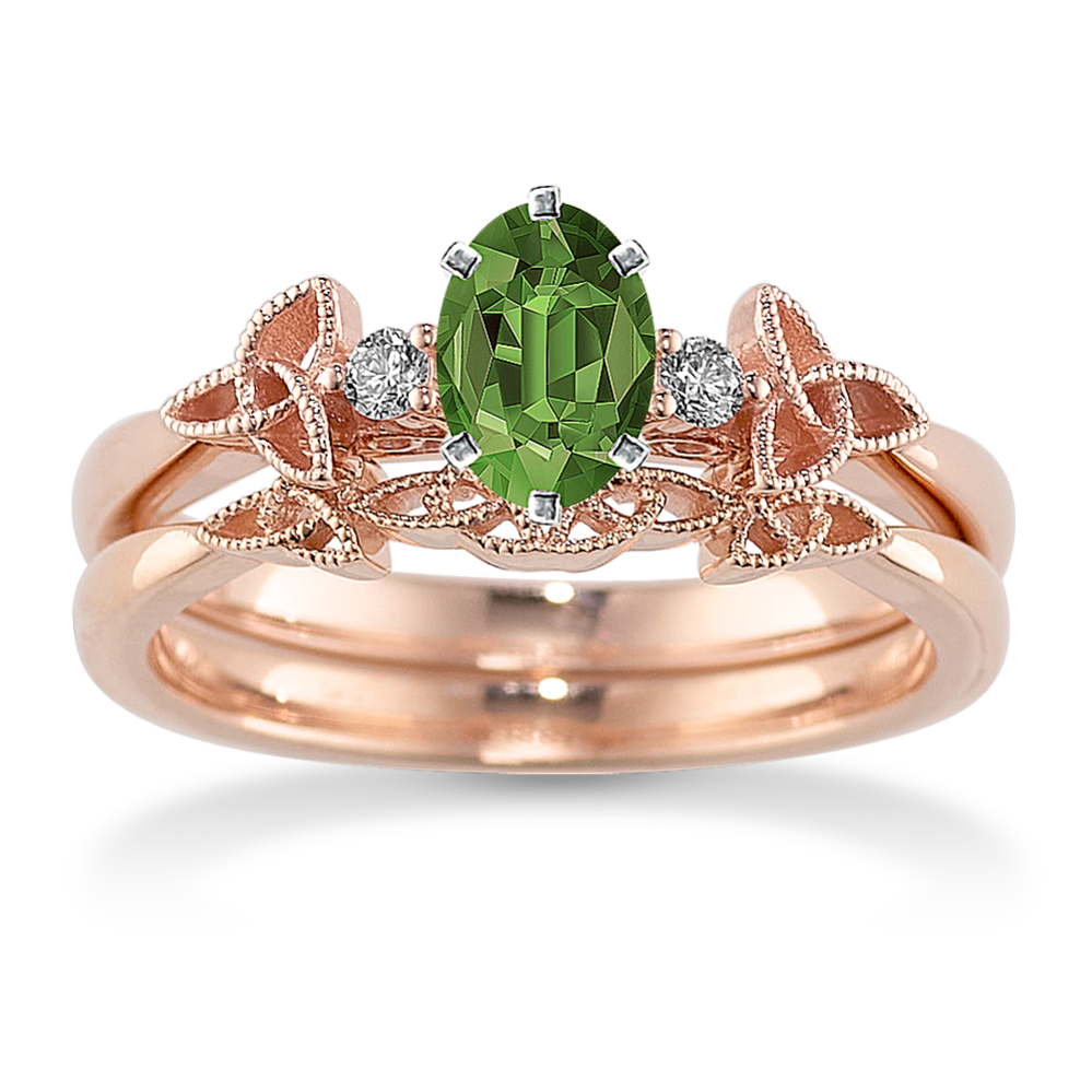 6.11 mm Green Sapphire Engagement Ring in Rose Gold