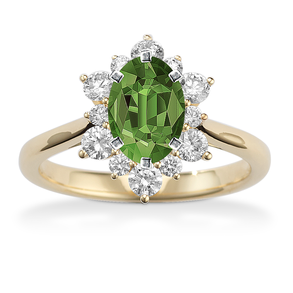 8.07 mm Green Natural Sapphire Engagement Ring in Yellow Gold