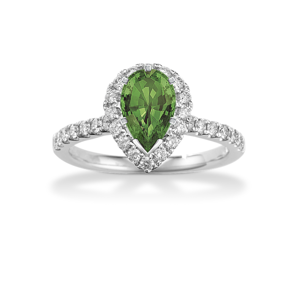 8.03 mm Green Natural Sapphire Engagement Ring in White Gold