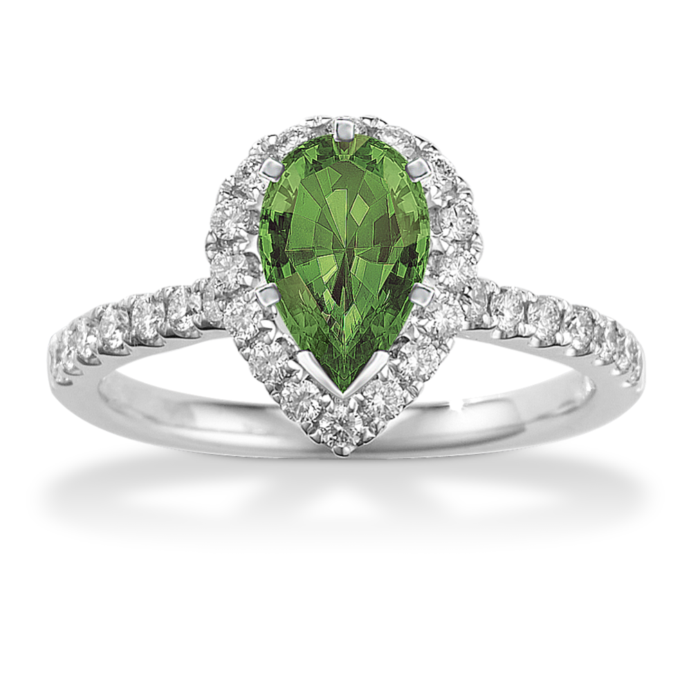 8.03 mm Green Natural Sapphire Engagement Ring in White Gold