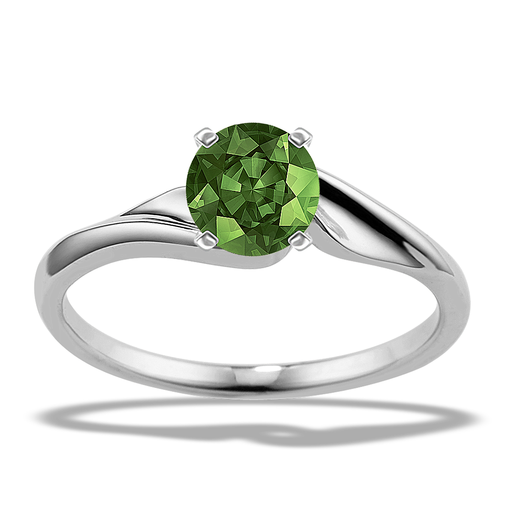 5.32 mm Green Natural Sapphire Engagement Ring in White Gold