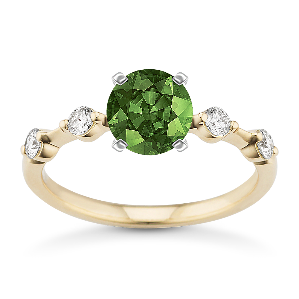 5.53 mm Green Natural Sapphire Engagement Ring in Yellow Gold