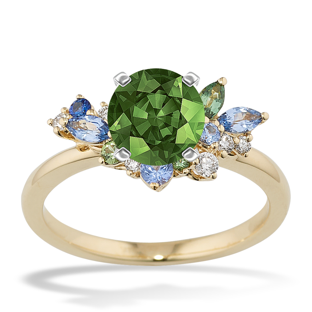 Yasmin Green & Blue Sapphire Engagement Ring