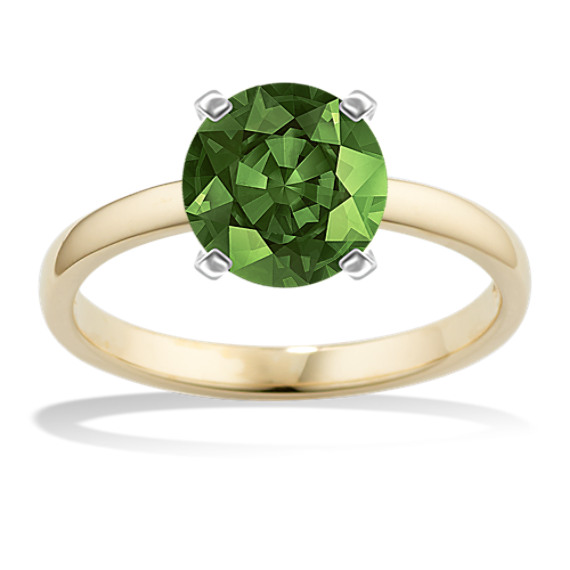 Solitaire Engagement Ring in 14k Yellow Gold with Round Green Sapphire