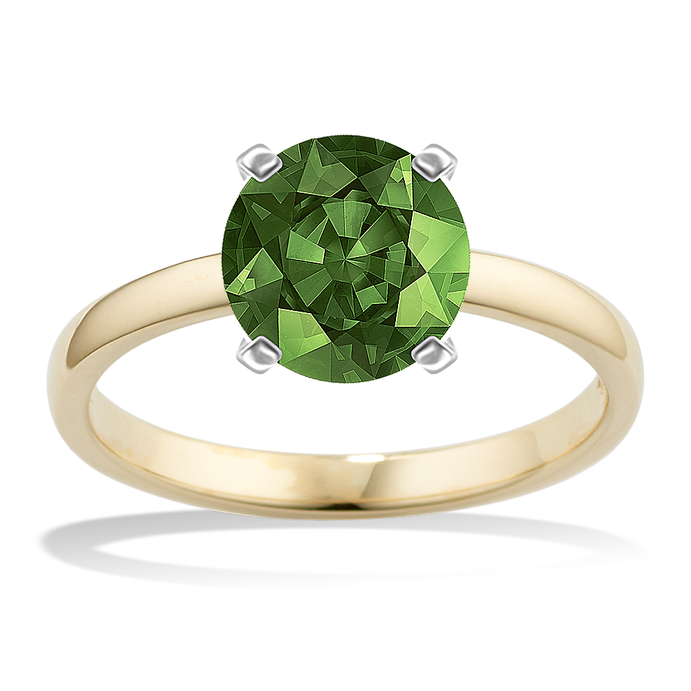 7.12 mm Green Natural Sapphire Engagement Ring in Yellow Gold
