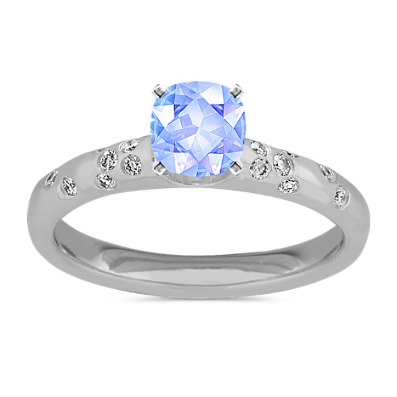 Stardust Diamond Engagement Ring in 14K White Gold with Square Cushion Cut Ice Blue Sapphire