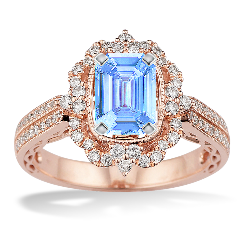 6.93 mm Ice Blue Natural Sapphire Engagement Ring in Rose Gold