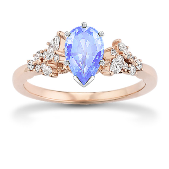 Meadow Vintage Marquise and Round Diamond Engagement Ring with Pear Ice Blue Sapphire