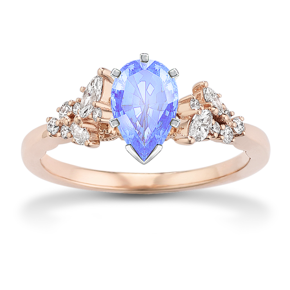7.9 mm Ice Blue Natural Sapphire Engagement Ring in Rose Gold