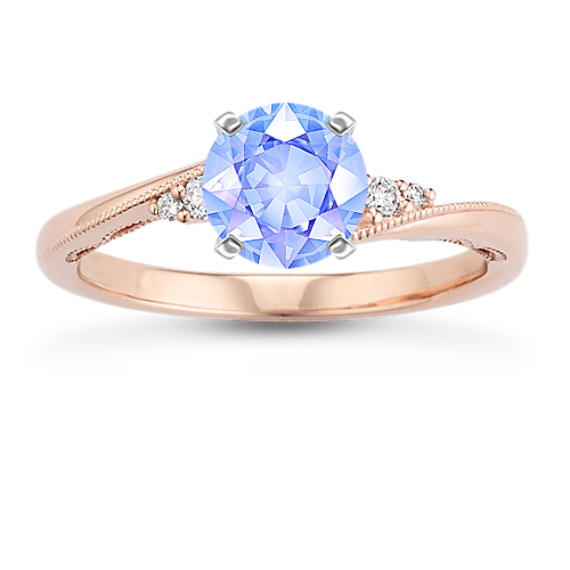 Classic Diamond Engagement Ring in 14k Rose Gold with Round Ice Blue Sapphire