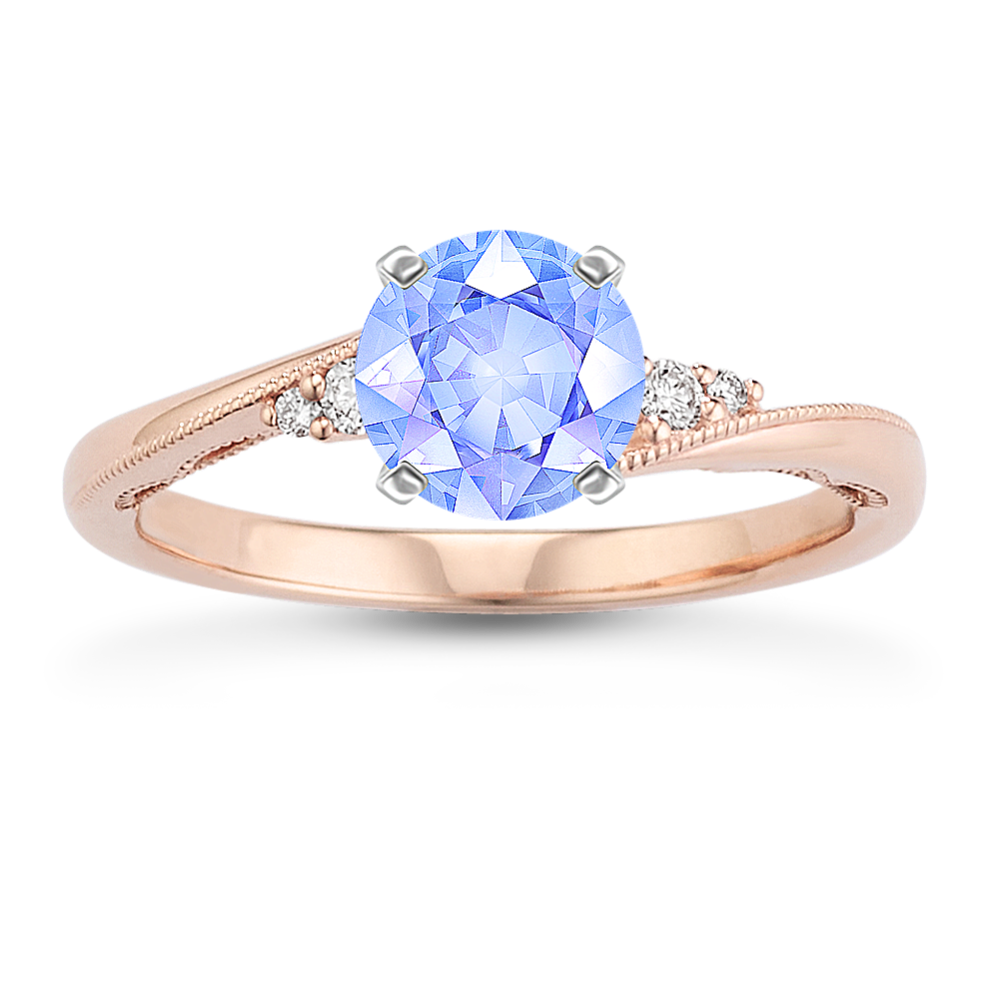 5.93 mm Ice Blue Natural Sapphire Engagement Ring in Rose Gold