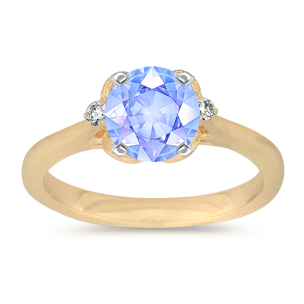 6.34 mm Ice Blue Natural Sapphire Engagement Ring in Yellow Gold