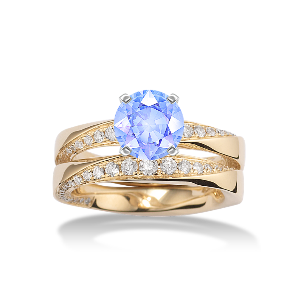 Heron Natural Diamond Wedding Set in 14K Yellow Gold