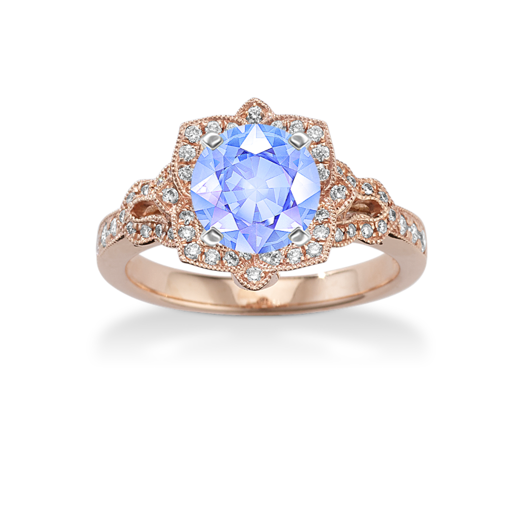 6.86 mm Ice Blue Natural Sapphire Engagement Ring in Rose Gold