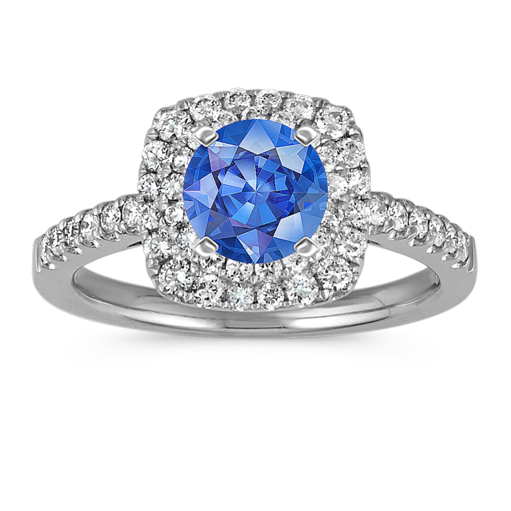 Double Halo Diamond Platinum Engagement Ring with Pave Setting