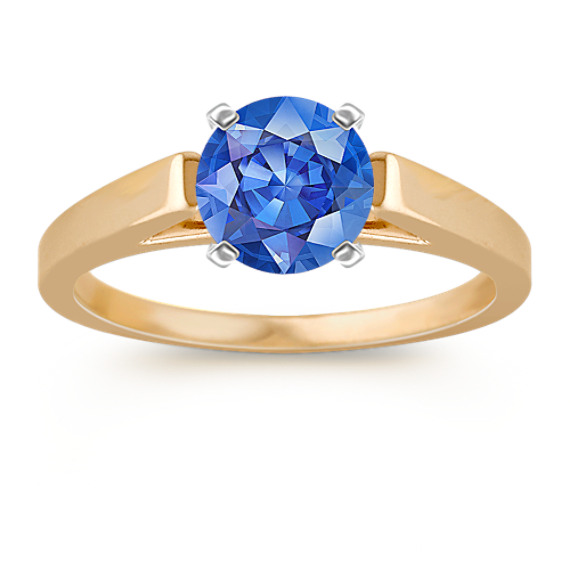 Cathedral Solitaire Yellow Gold Engagement Ring with Round Kentucky Blue Sapphire