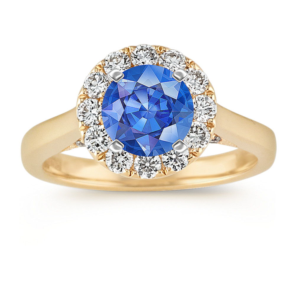 Round Diamond Halo Pave-Set Engagement Ring in 14k Yellow Gold