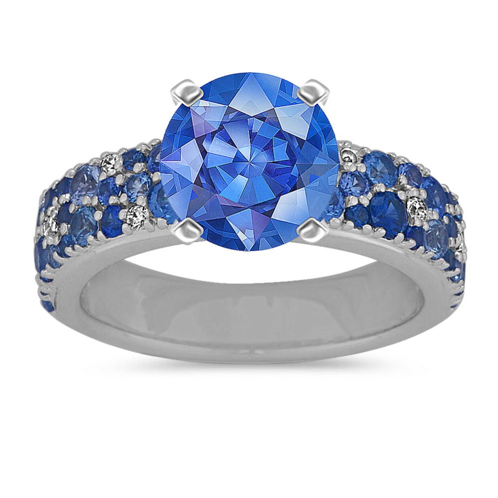 7.34 mm Kentucky Blue Natural Sapphire Engagement Ring in White Gold