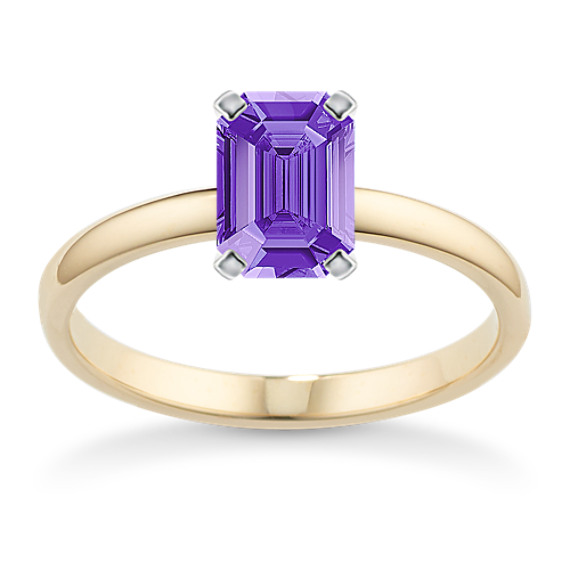 14k Yellow Gold Engagement Ring with Emerald Cut Lavender Sapphire