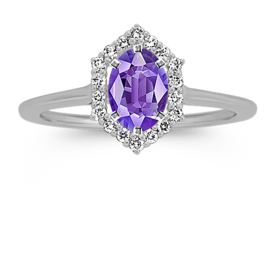 Oval Halo Diamond Engagement Ring with Oval Lavender Sapphire