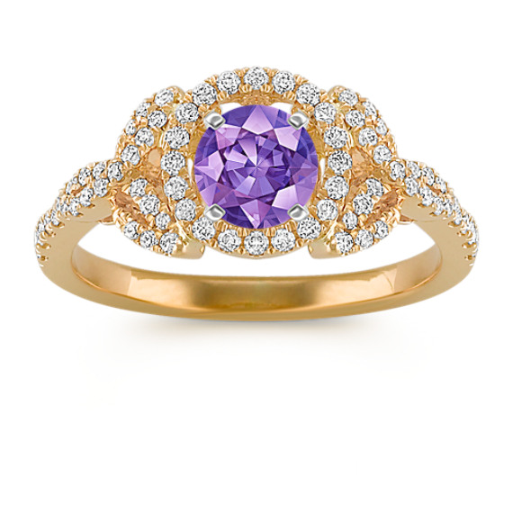 Halo Diamond Ring with Round Lavender Sapphire
