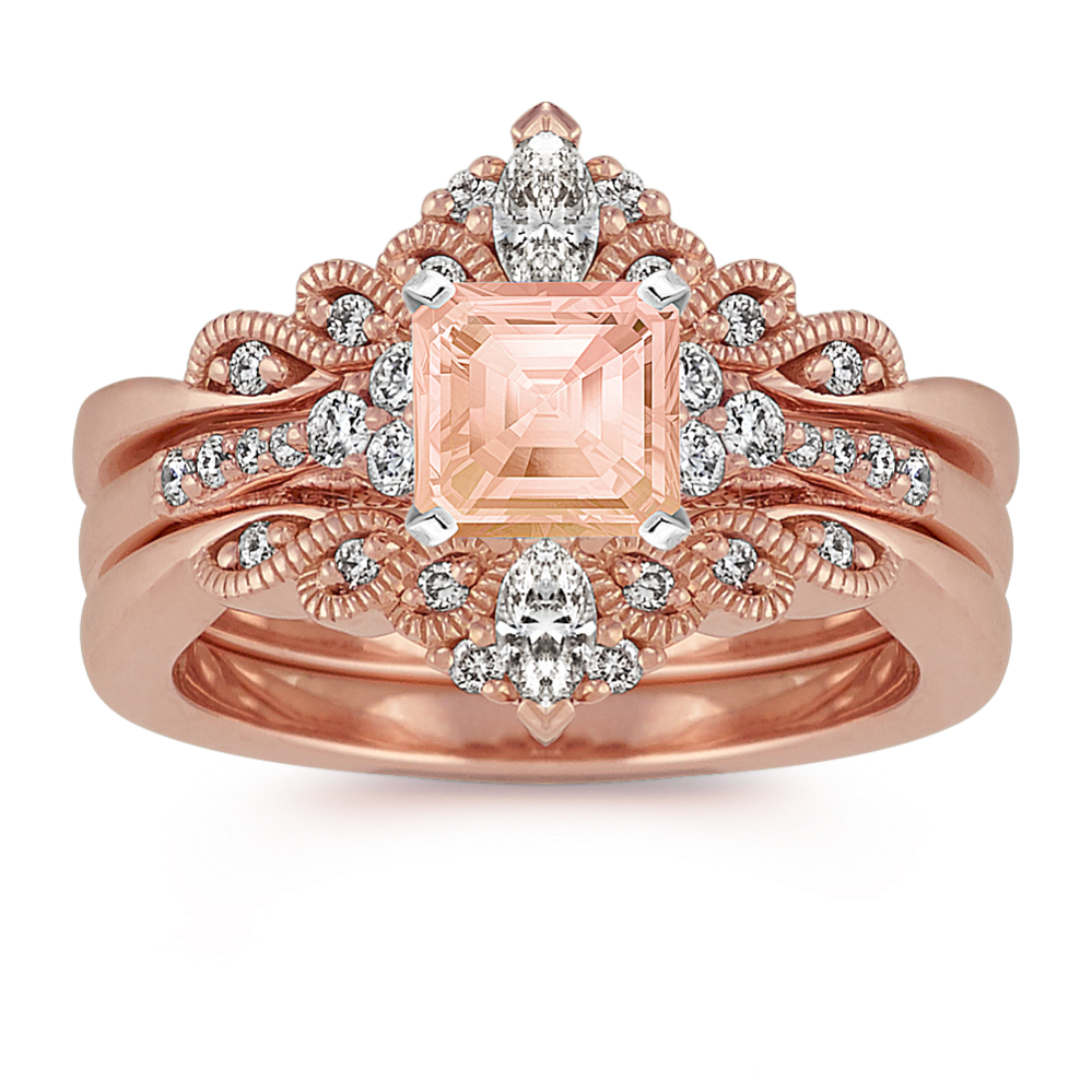 Carina Vintage Diamond Wedding Set in 14k Rose Gold