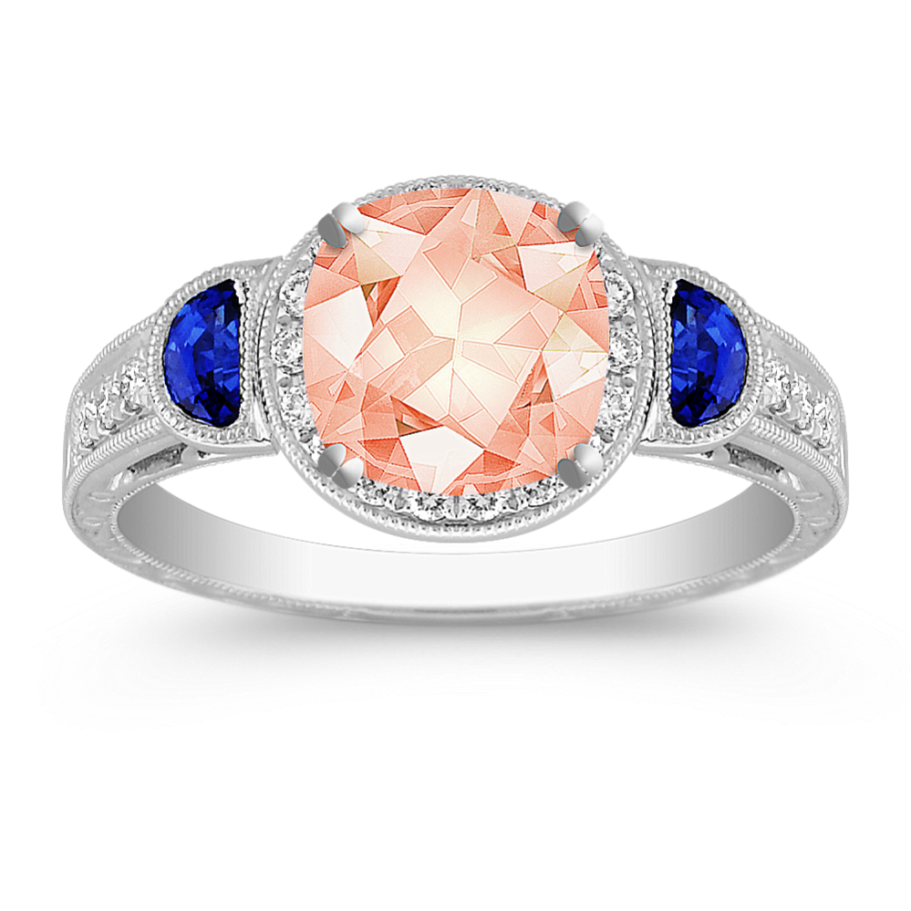 Half Moon Shaped Sapphire & Diamond Engagement Ring