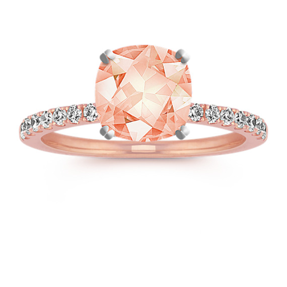 Round Diamond Engagement Ring in 14k Rose Gold (Sz 4) with Cushion Cut Morganite