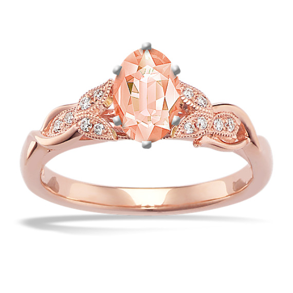 Vintage Cathedral Engagement Ring in 14k Rose Gold with Oval Morganite
