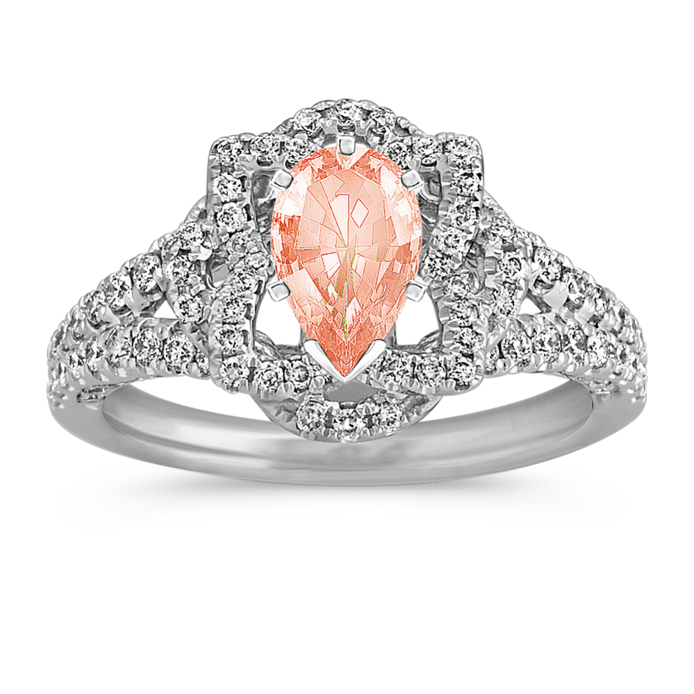 Corsage Round Diamond Floral Halo Split Shank Engagement Ring