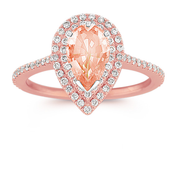 Pear-Shaped Double Halo Diamond Engagement Ring with Pear Morganite