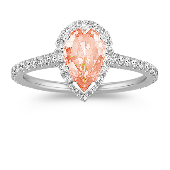 Halo Diamond Engagement Ring for 1.00 Carat Pear Shaped with Pear Morganite