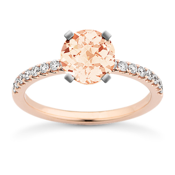 Timeless Pave-Set Diamond Engagement Ring with Round Morganite