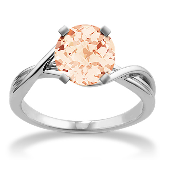14k White Gold Swirl Engagement Ring with Round Morganite
