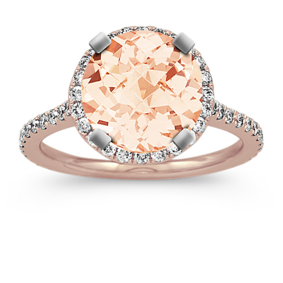 Diamond Halo Engagement Ring in 14K Rose Gold with Round Morganite