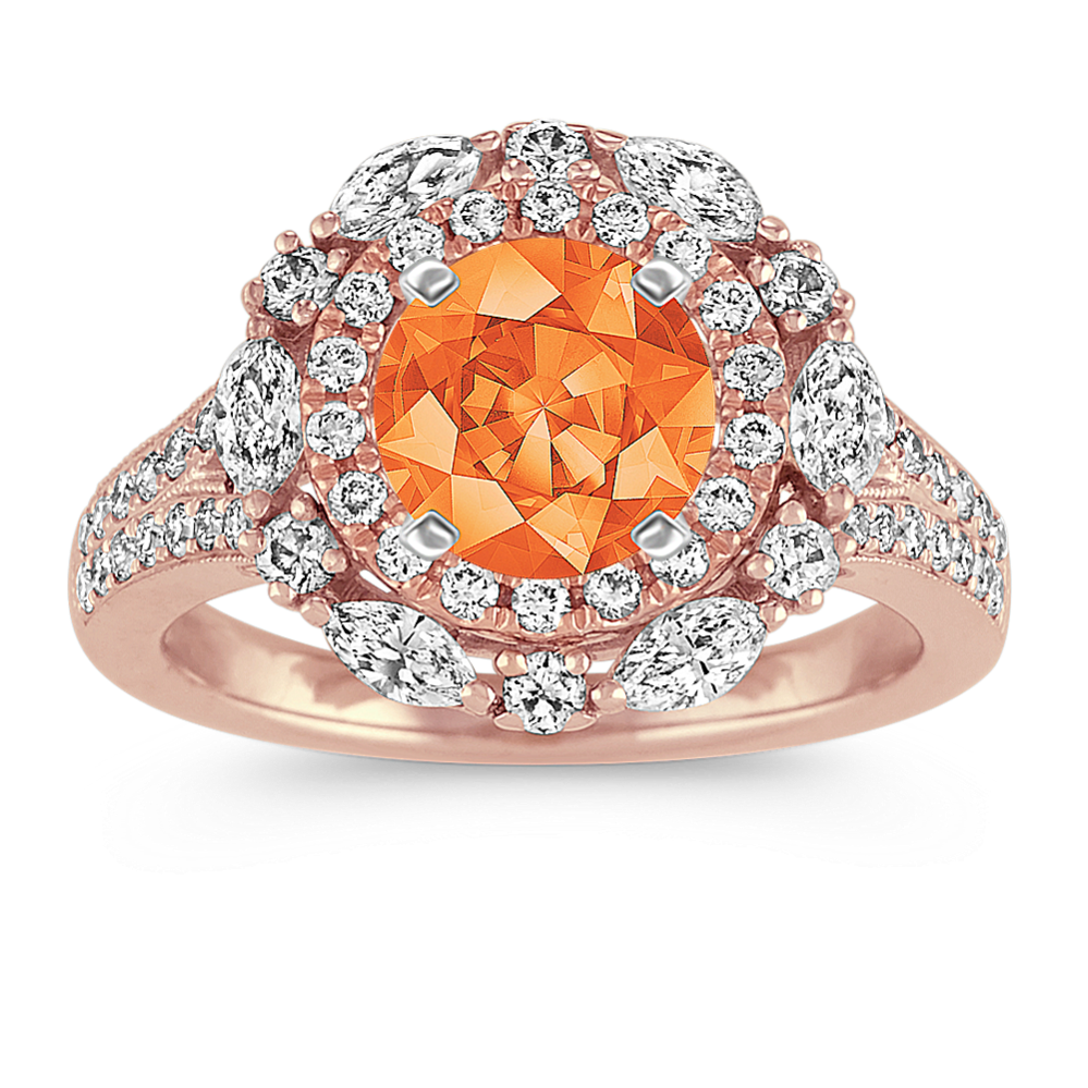 6.43 mm Orange Natural Sapphire Engagement Ring in Rose Gold