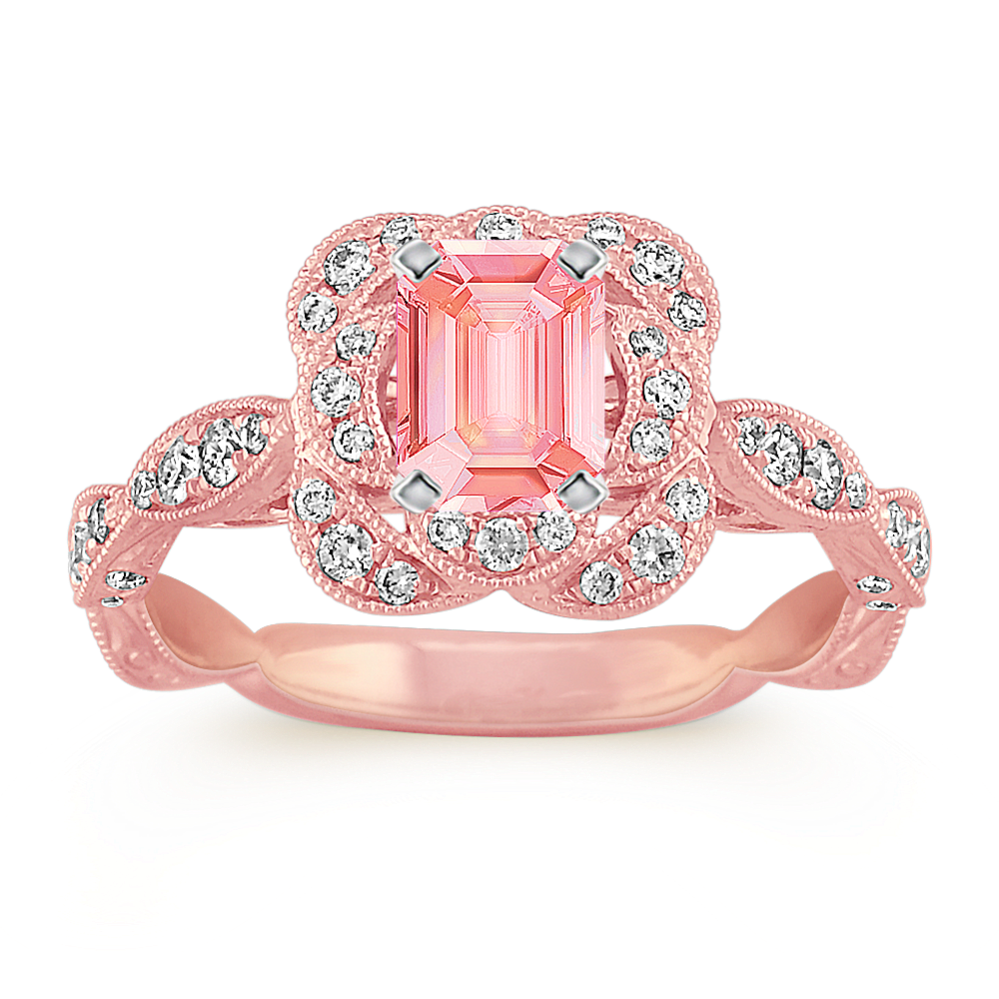 Round Diamond Vintage Halo Engagement Ring in 14k Rose Gold