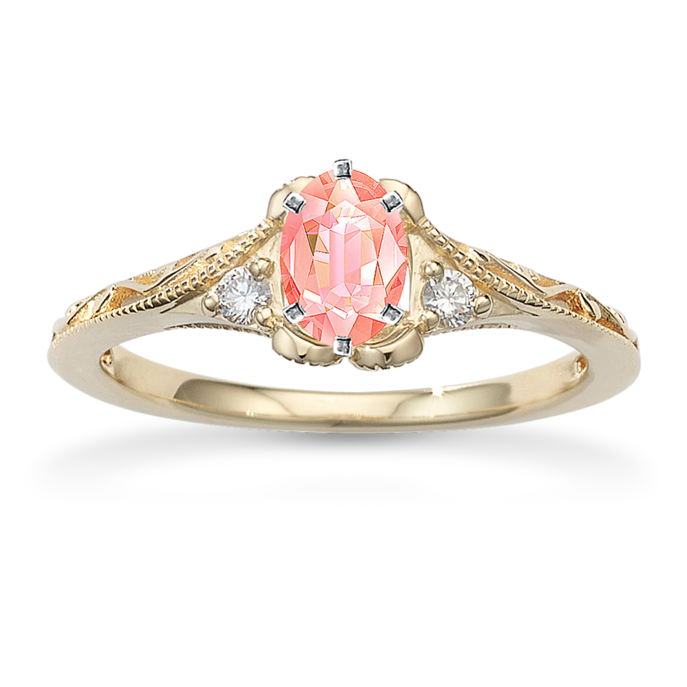 5.95 mm Peach Natural Sapphire Engagement Ring in Yellow Gold