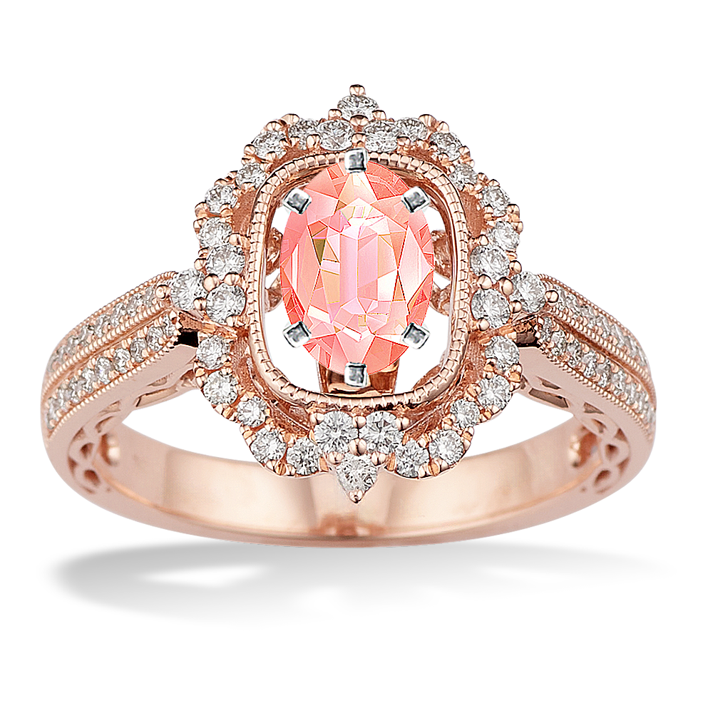 6.75 mm Peach Natural Sapphire Engagement Ring in Rose Gold