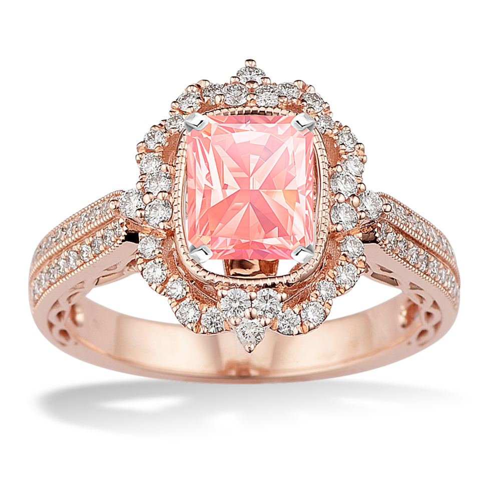 6.72 mm Peach Natural Sapphire Engagement Ring in Rose Gold