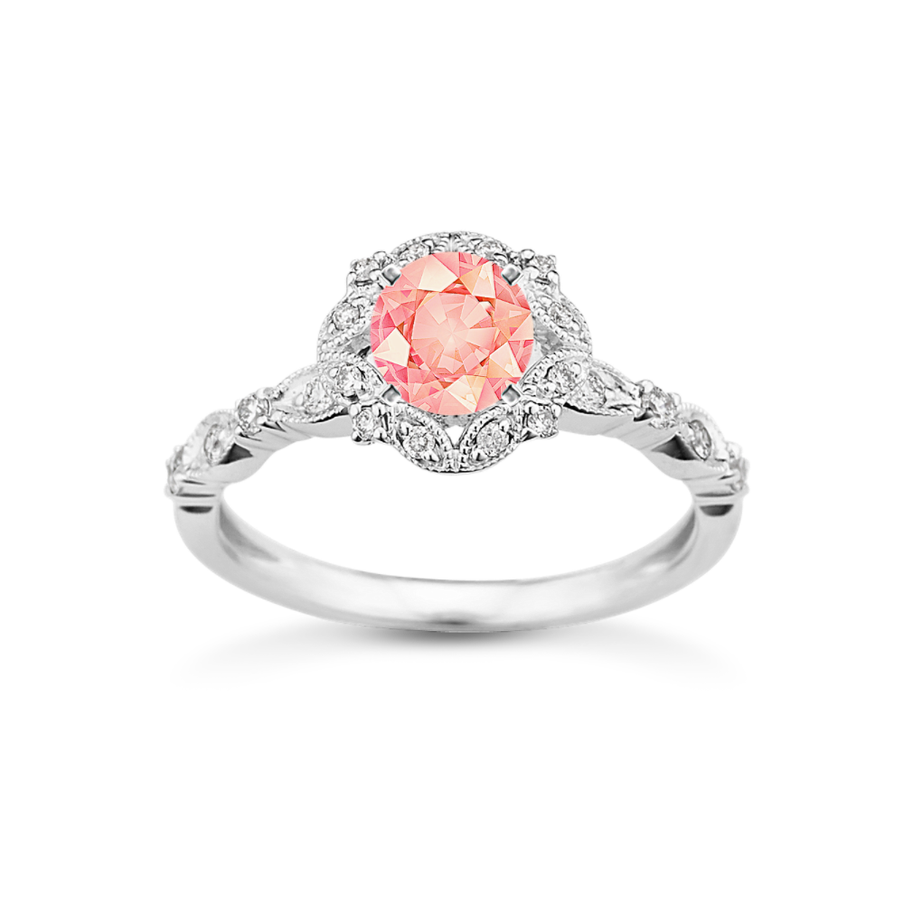 4.85 mm Peach Natural Sapphire Engagement Ring in White Gold