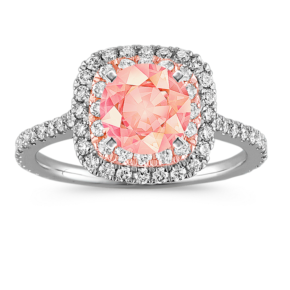 Double Halo Diamond Engagement Ring in 14k Two-Tone Gold