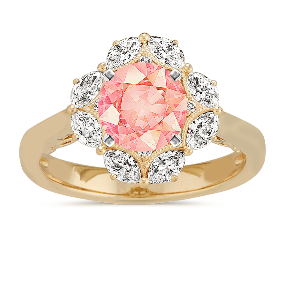 Navette Diamond Halo Engagement Ring with Milgrain Detail