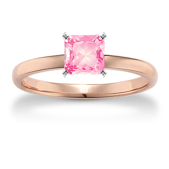 Classic Solitaire Engagement Ring in 14k Rose Gold with Princess Cut Pink Sapphire