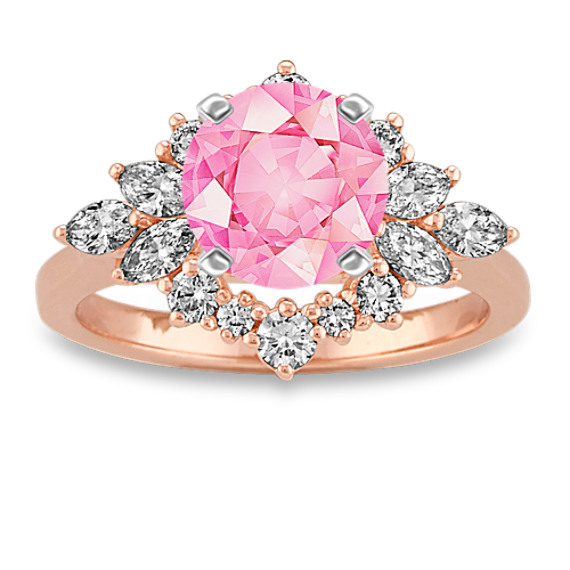 Captivate Diamond Halo Engagement Ring in 14K Rose Gold with Round Pink Sapphire